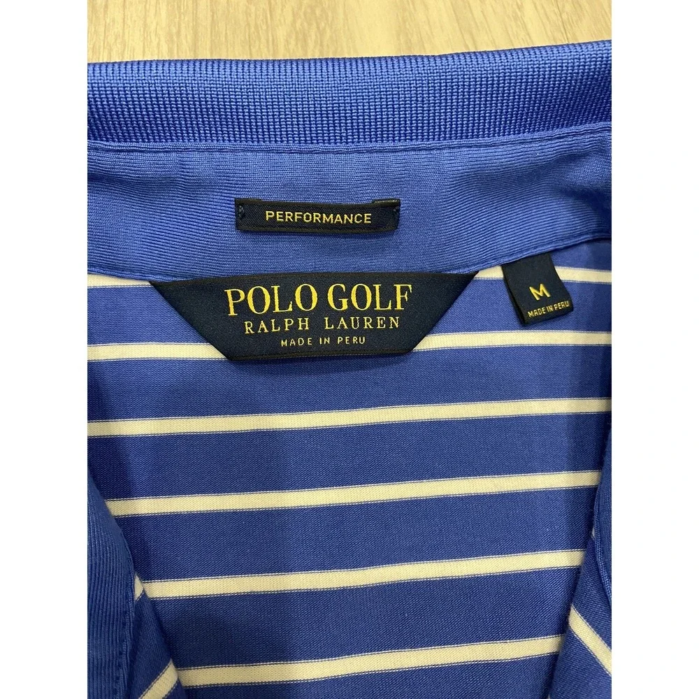 Polo Golf Ralph Lauren Shirt Mens Medium Performance Striped Blue Quail Hollow M